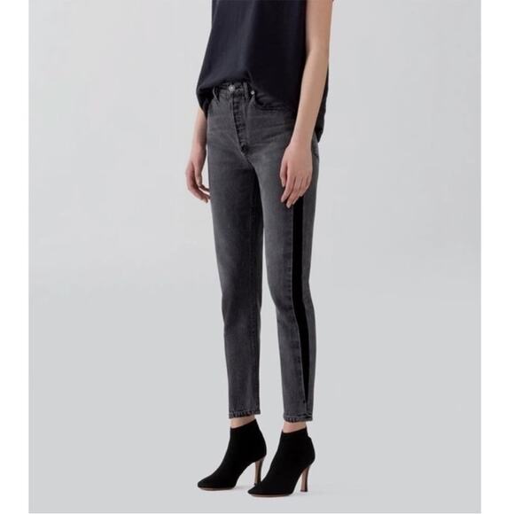 Agolde Charcoal Gray Black Slim Jeans Side Stripe Womens Size 25 - Picture 2 of 8